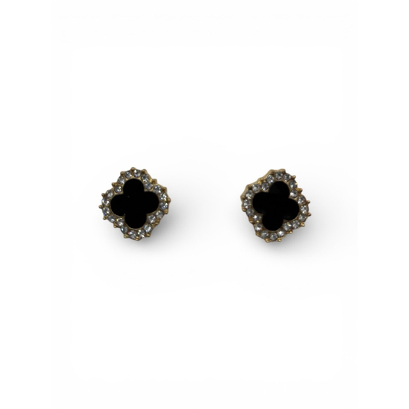 Fashion Jewelry Jewelry - Clover Stud Black Gold Earrings